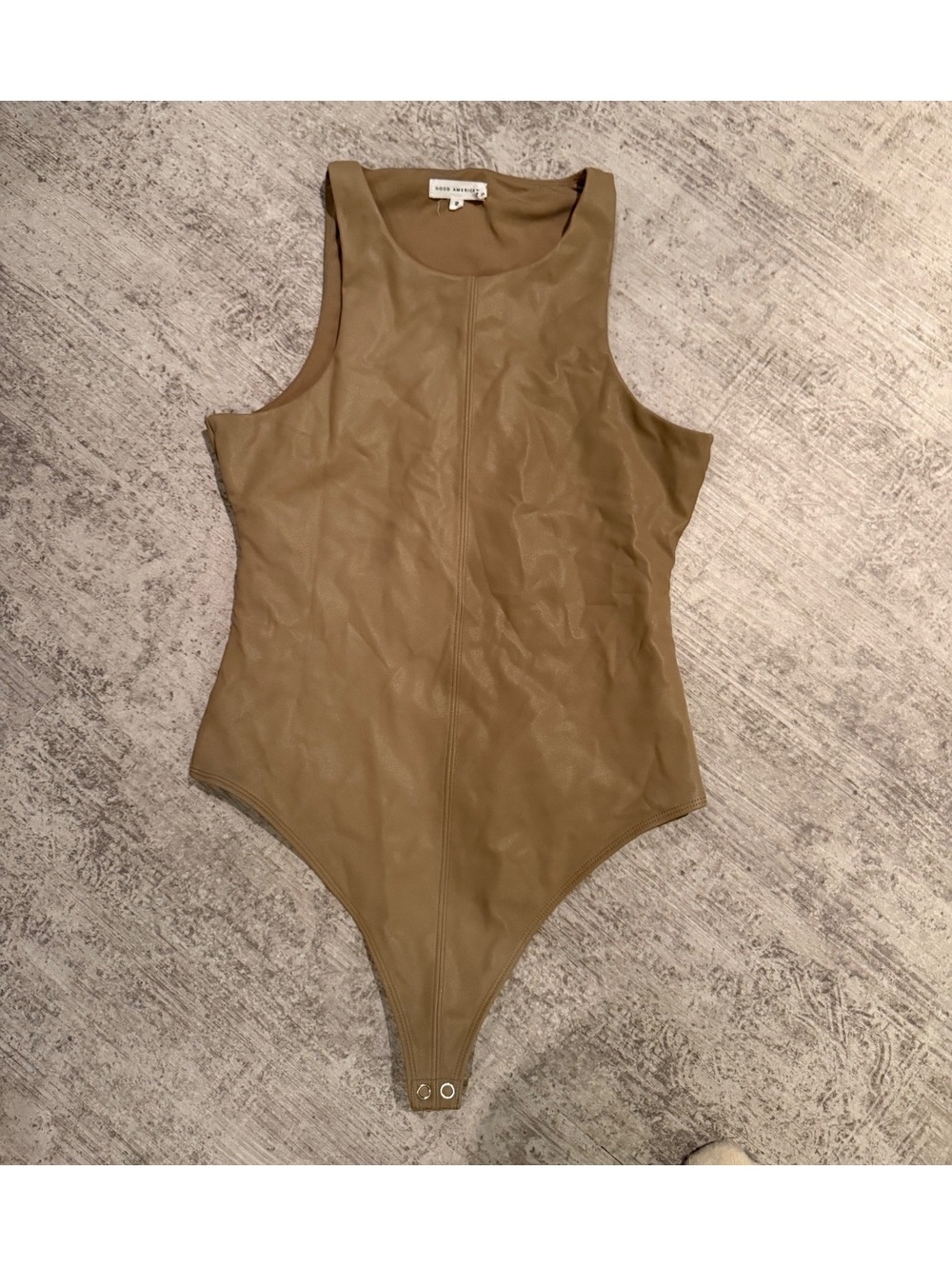 Good American Faux Leather tank bodysuit beige tan 2 M